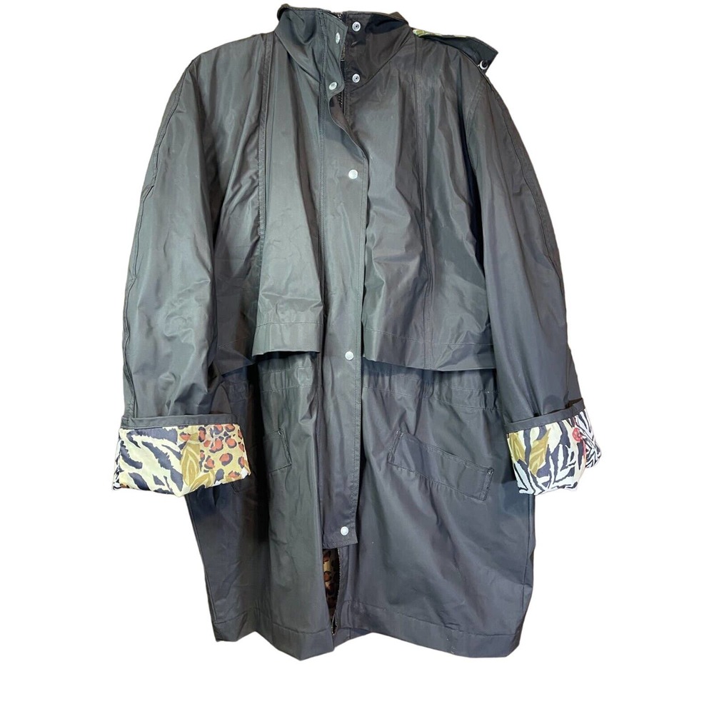 Totes Size L Black Floral Zebra Rain Coat Jacket Pockets